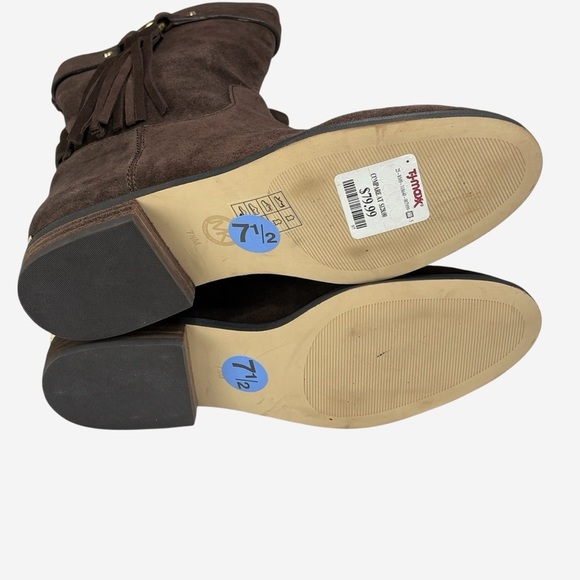 Michael Kors Rhea Fringe Brown Suede Bootie Boot 7.5M - Picture 7 of 8